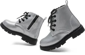 Kids Boots Boys Girls Bright Color Lace up Ankle Boots Side Zipper Boots