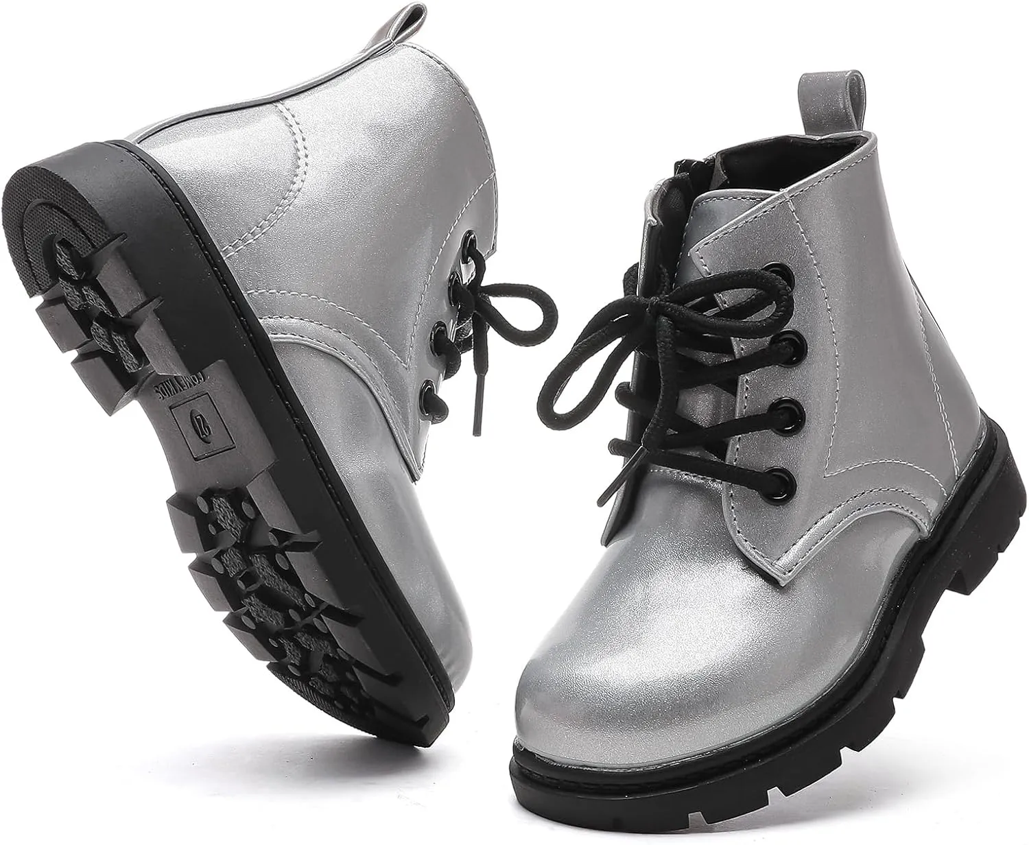 Kids Boots Boys Girls Bright Color Lace up Ankle Boots Side Zipper Boots