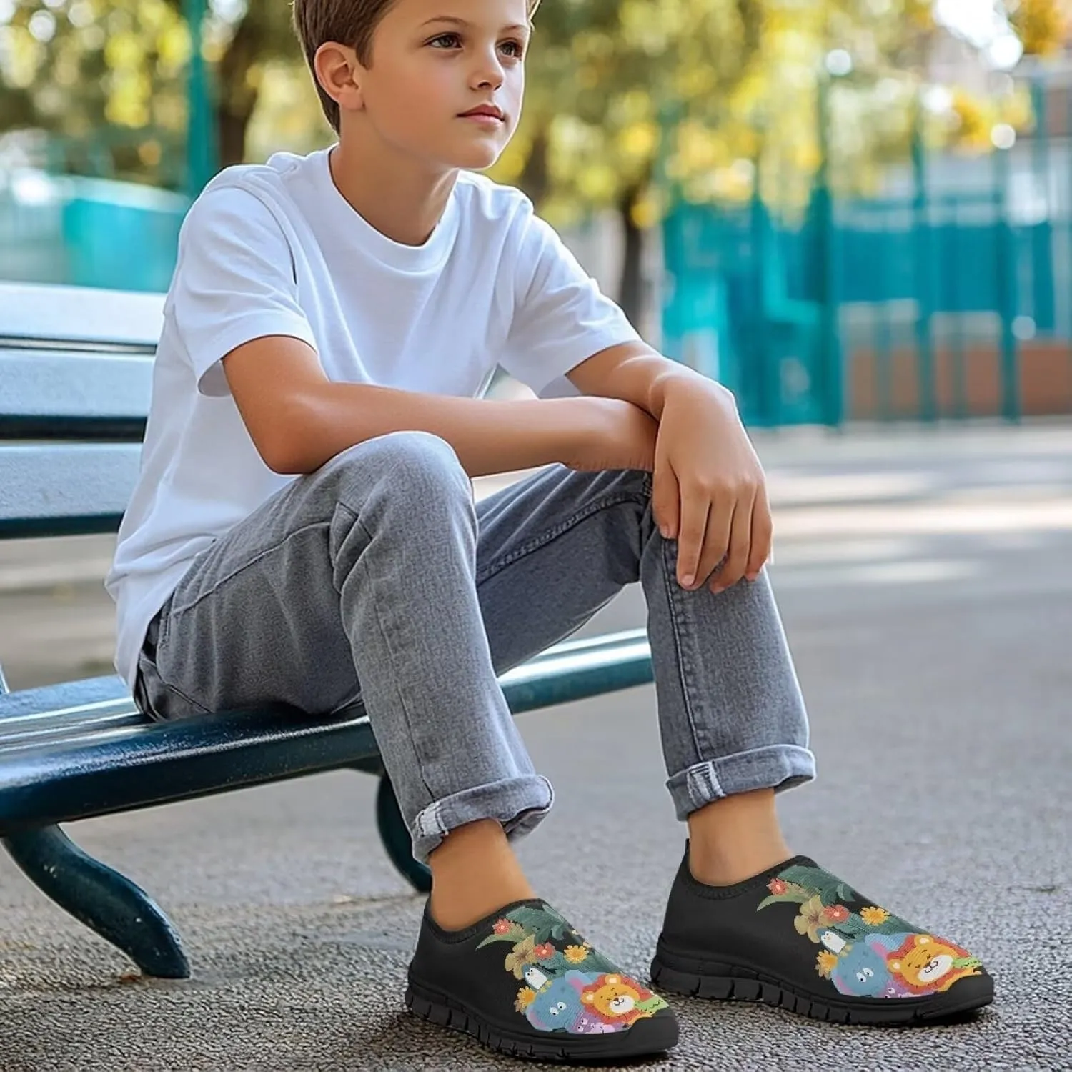 Kids Tennis Shoes Slip On Boys Girls Loafers Lightweight Non Slip Soft Casual Walking Running Shoes Outdoor Sneakers Black Sole Size 11-15