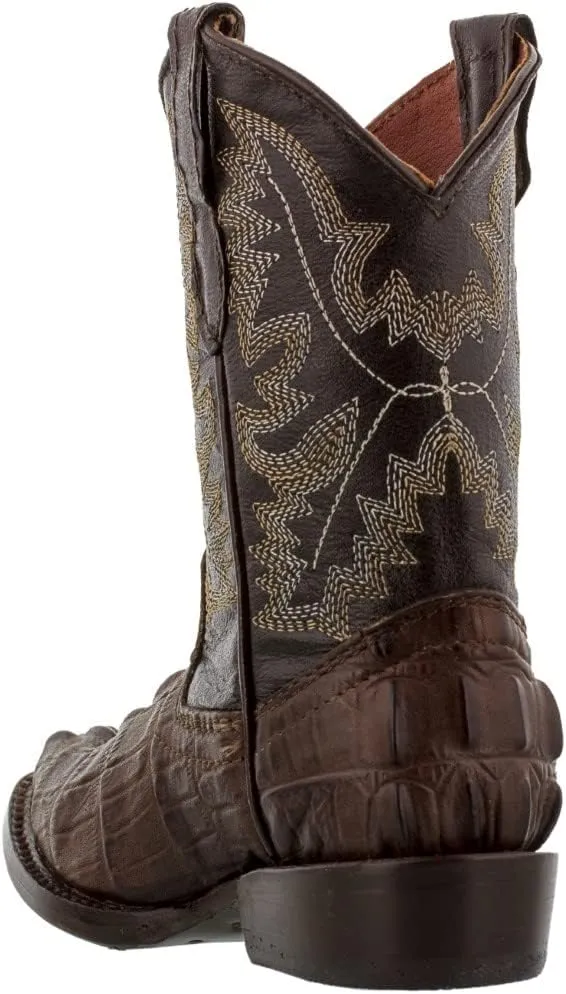 Kids Toddler Brown Crocodile Tail Leather Cowboy Boots J Toe