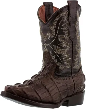 Kids Toddler Brown Crocodile Tail Leather Cowboy Boots J Toe