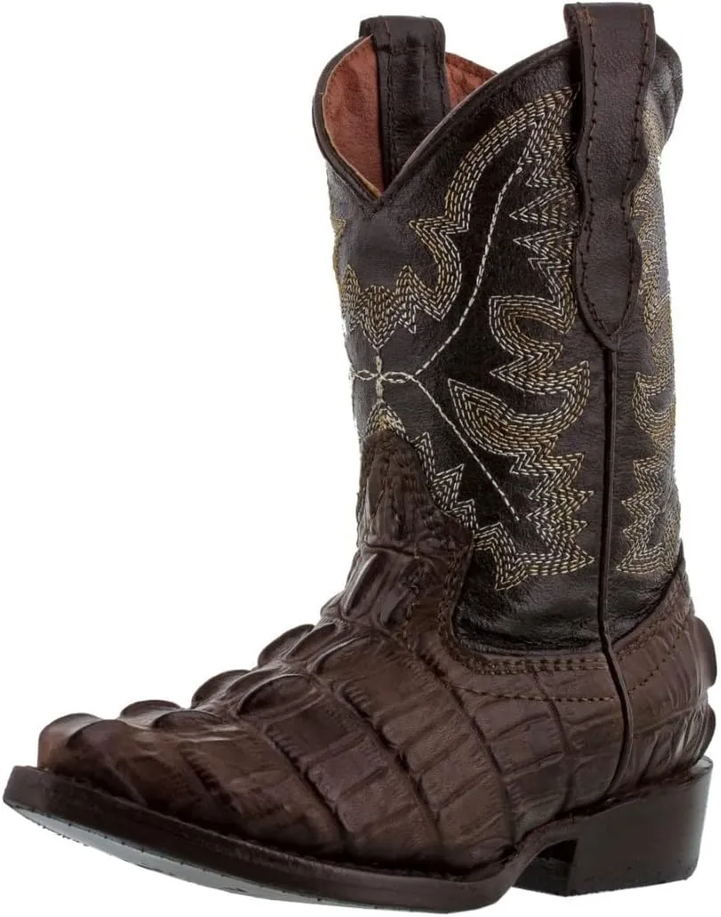 Kids Toddler Brown Crocodile Tail Leather Cowboy Boots J Toe