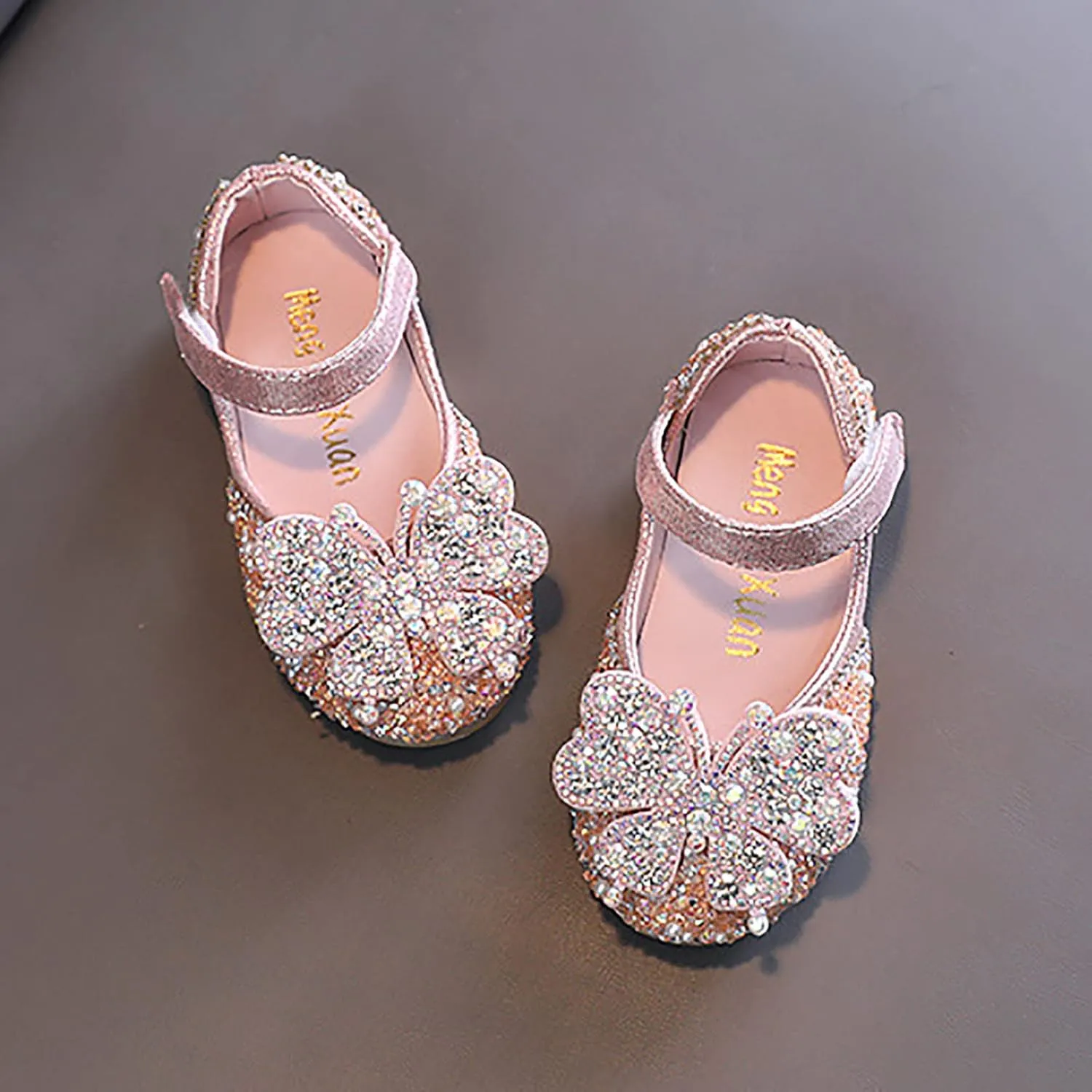 Kids Toddler Girls Rhinestones Butterfly Dress Shoes Baby Flat Bottom Princess Sandals Flower Wedding Party Shoes