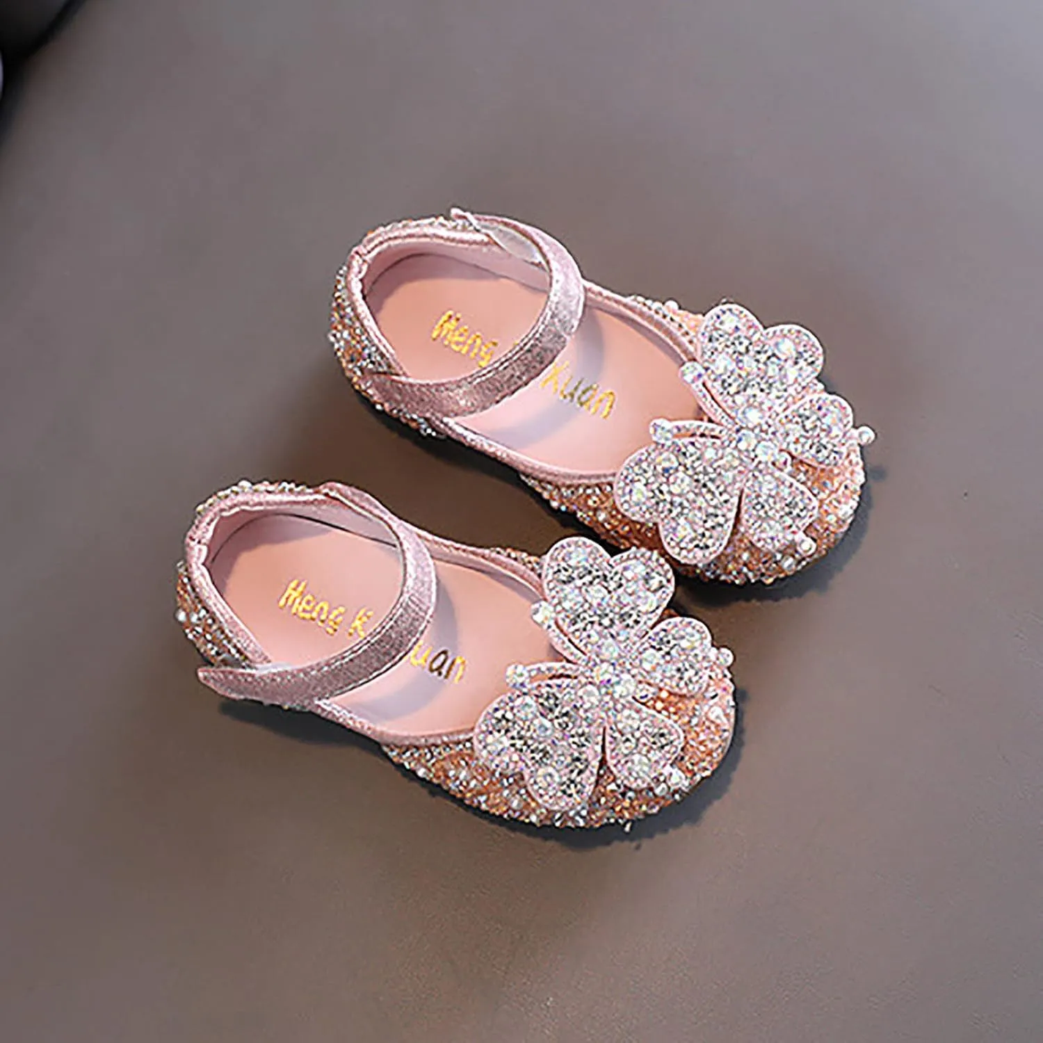 Kids Toddler Girls Rhinestones Butterfly Dress Shoes Baby Flat Bottom Princess Sandals Flower Wedding Party Shoes
