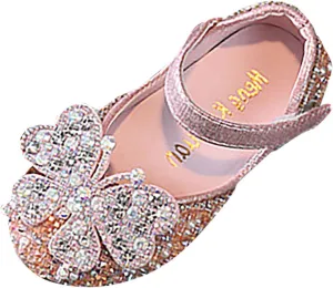 Kids Toddler Girls Rhinestones Butterfly Dress Shoes Baby Flat Bottom Princess Sandals Flower Wedding Party Shoes