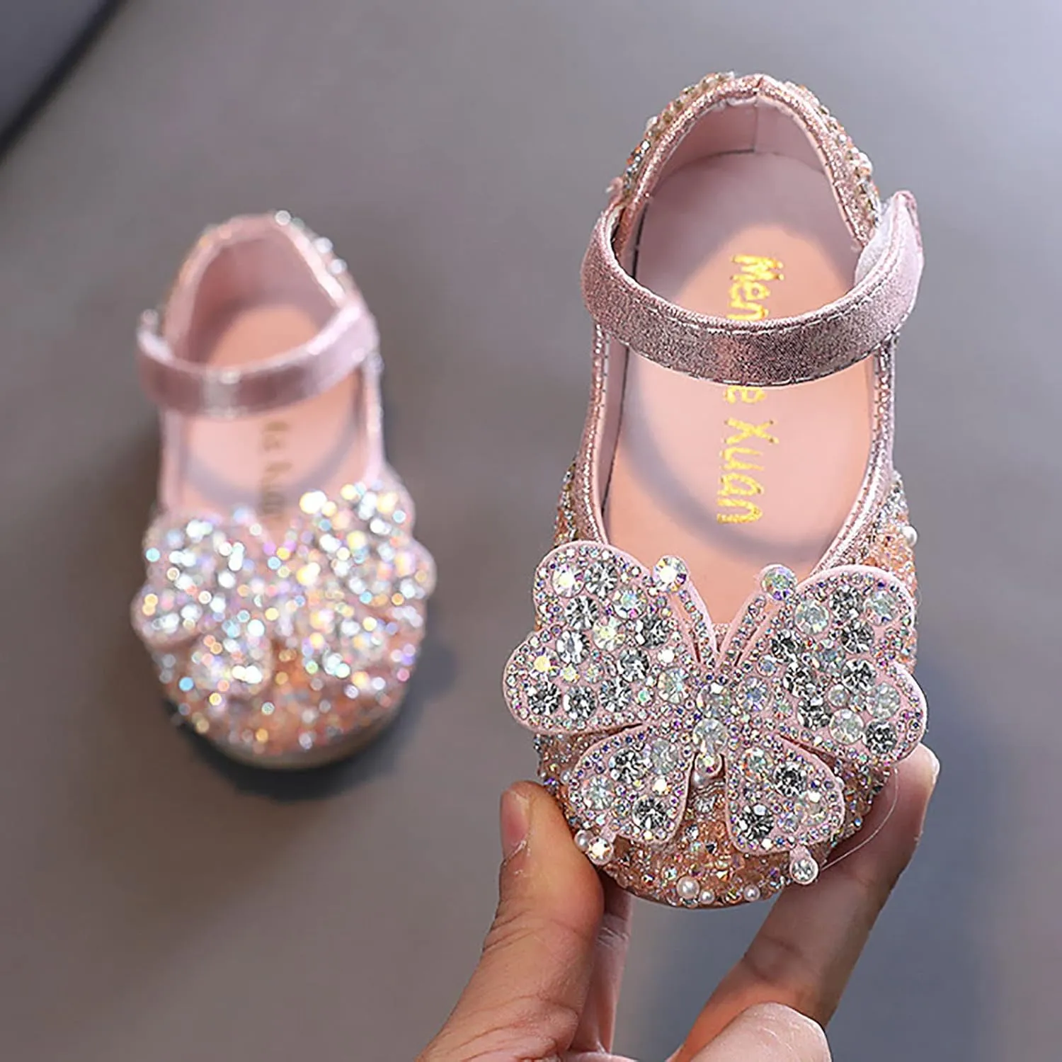 Kids Toddler Girls Rhinestones Butterfly Dress Shoes Baby Flat Bottom Princess Sandals Flower Wedding Party Shoes