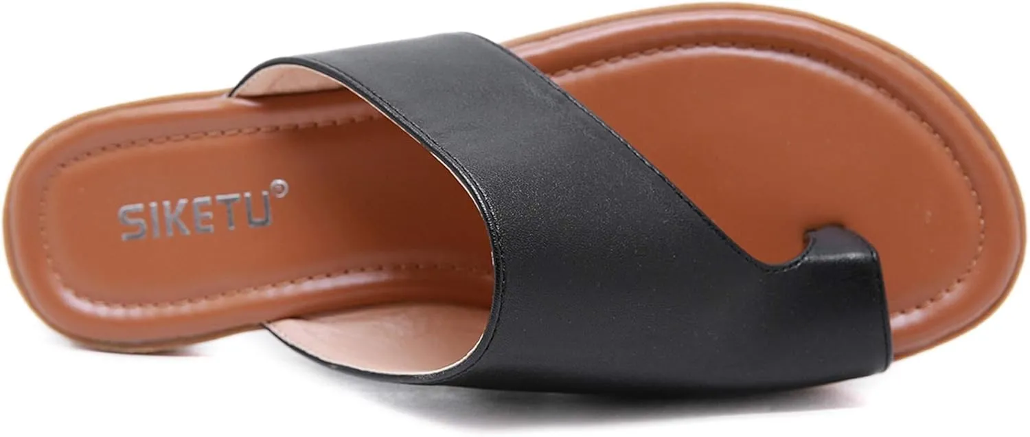 KINOW Bunion Sandals for Women Orthopedic Flat Shoes Toe Ring Slide Flip Flop Slippers