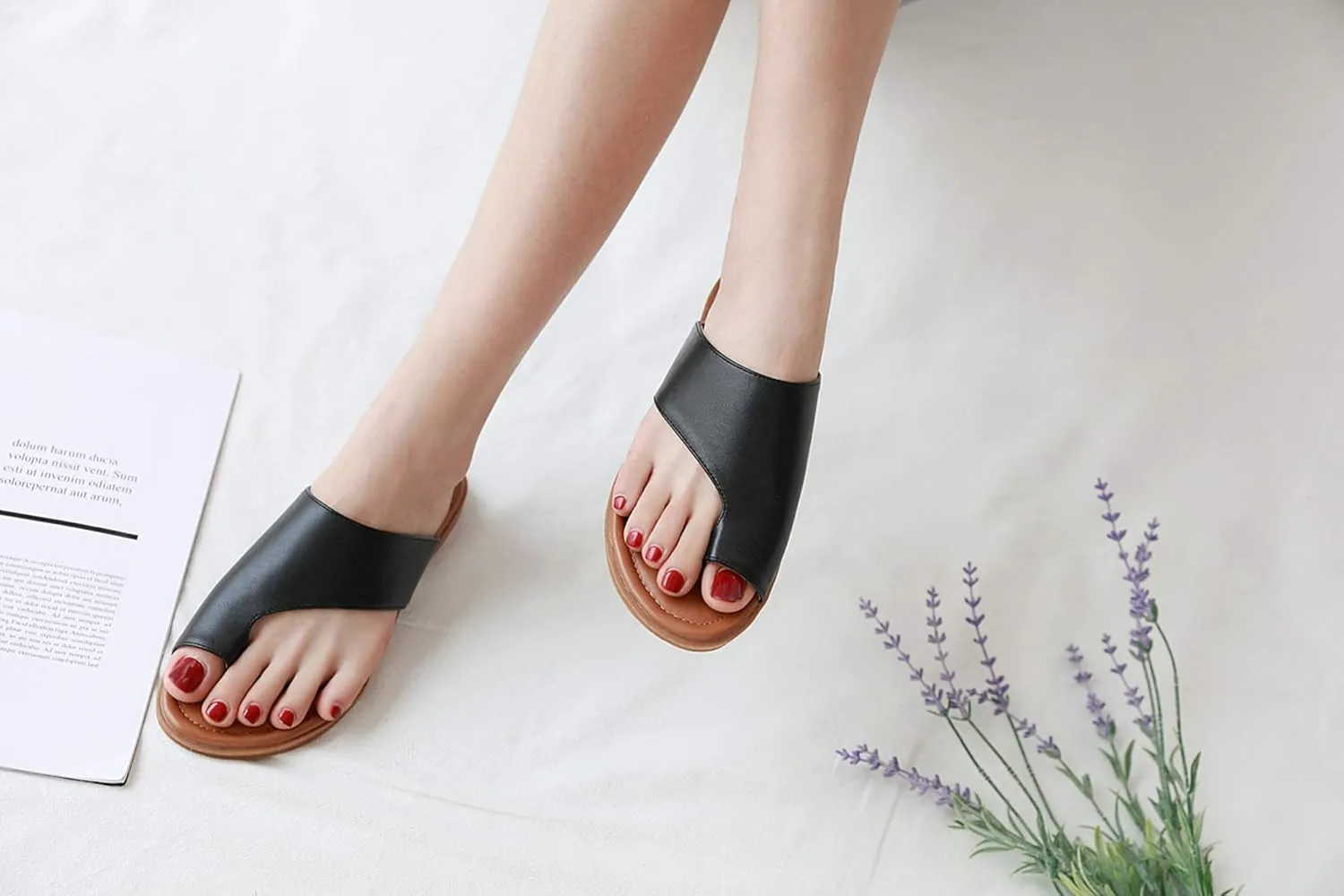 KINOW Bunion Sandals for Women Orthopedic Flat Shoes Toe Ring Slide Flip Flop Slippers
