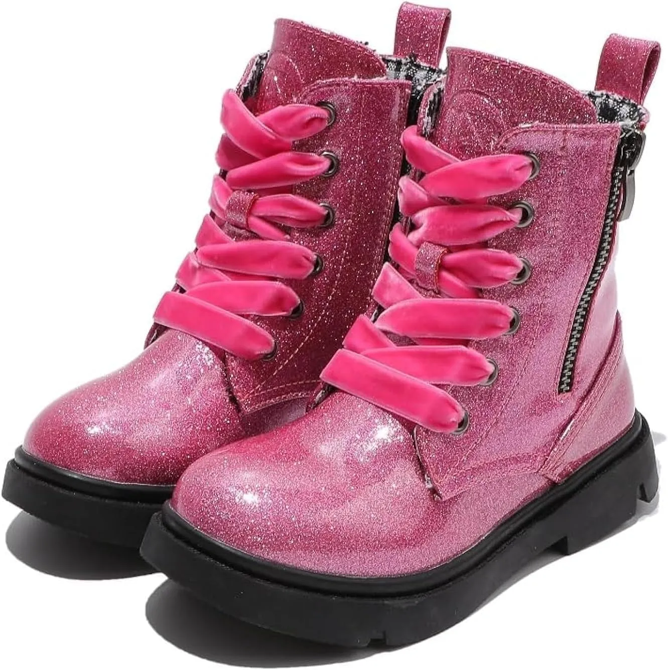 kkdomkkdom Boys Girls Glitter Ankle Boots Lace Up Side Zipper Combat Boots(Toddler/Little Kid/Big Kid) Boys Girls Waterproof Outdoor Side Zipper Comfort Chelsea Ankle Boots(Toddler/Little Kid/Big Kid)