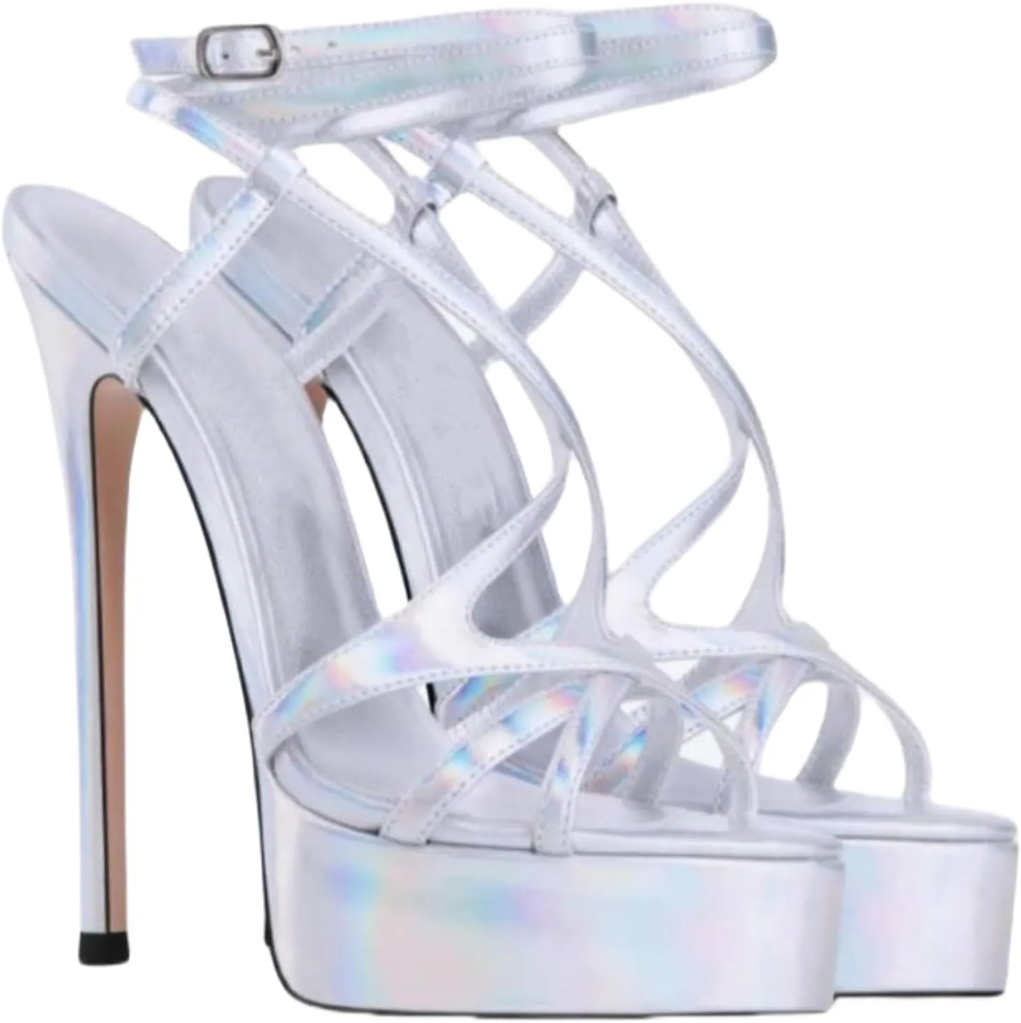 Kluolandi Open Toe Platform Heels for Women Strappy Ankle Strap High Heels Sandals Metallic Prom Stripper Shoes