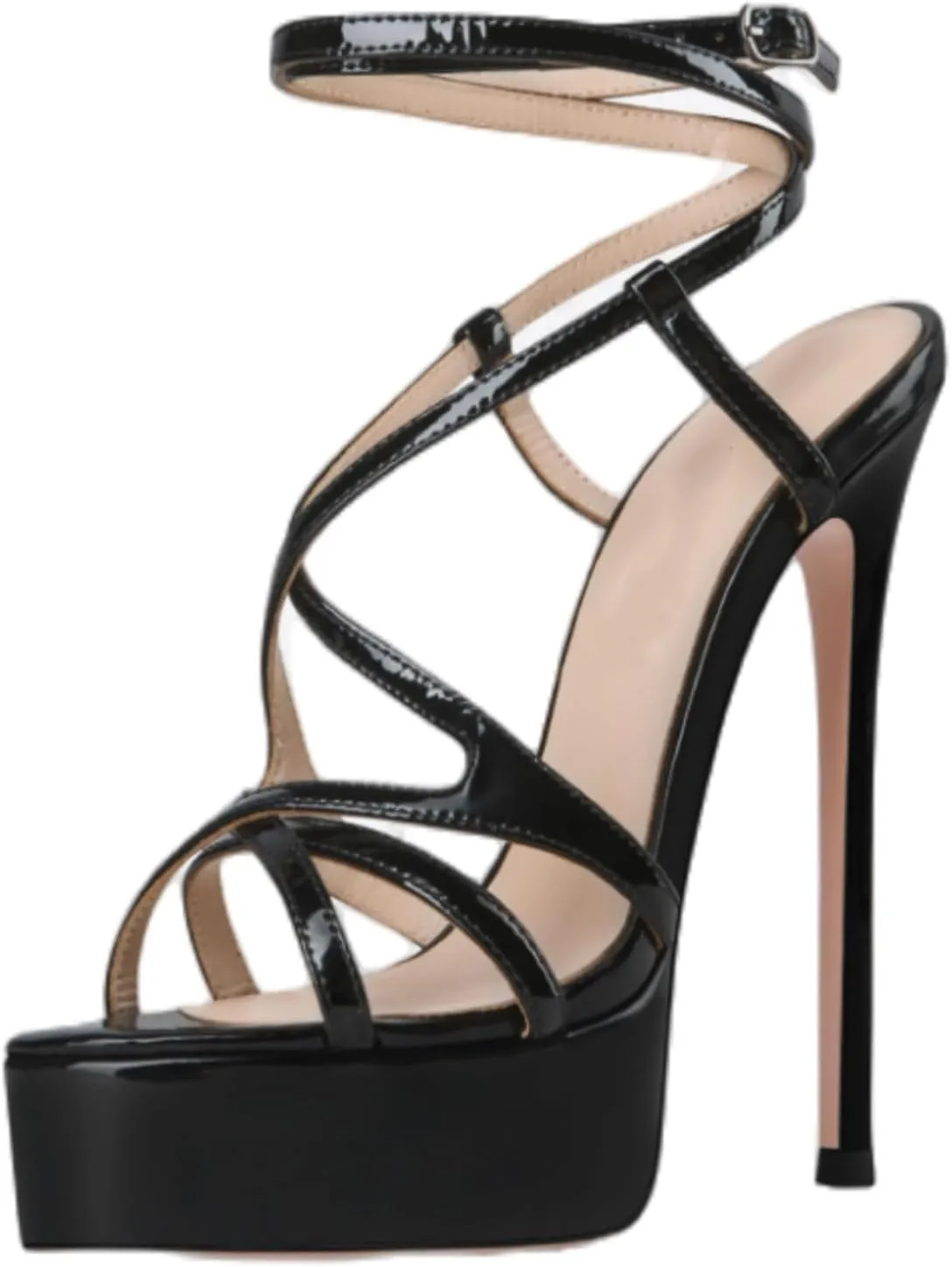 Kluolandi Open Toe Platform Heels for Women Strappy Ankle Strap High Heels Sandals Metallic Prom Stripper Shoes