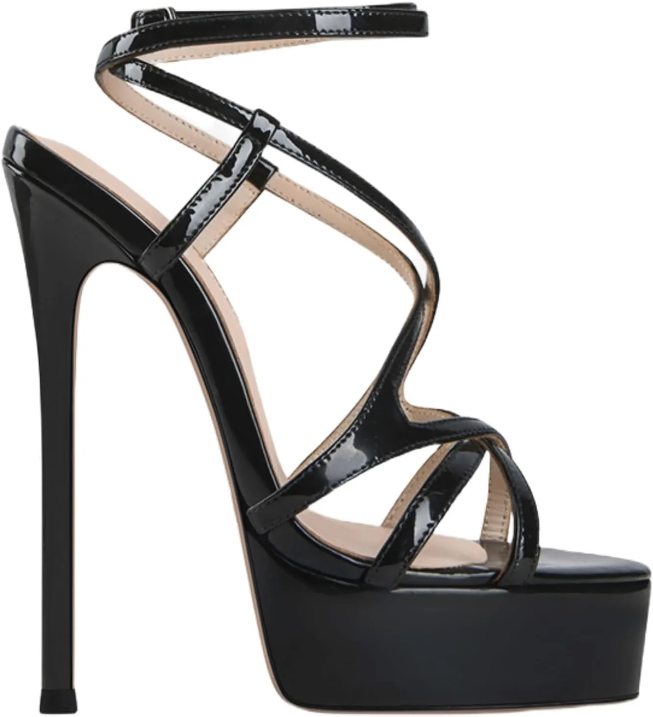 Kluolandi Open Toe Platform Heels for Women Strappy Ankle Strap High Heels Sandals Metallic Prom Stripper Shoes