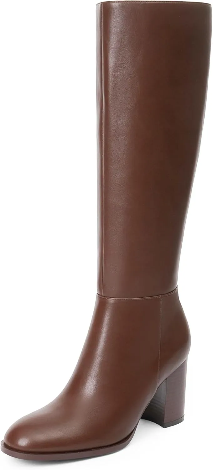 Knee High Boots for Women Round Toe Block Heel Tall Boots Womens Fall Fashion Long Boots