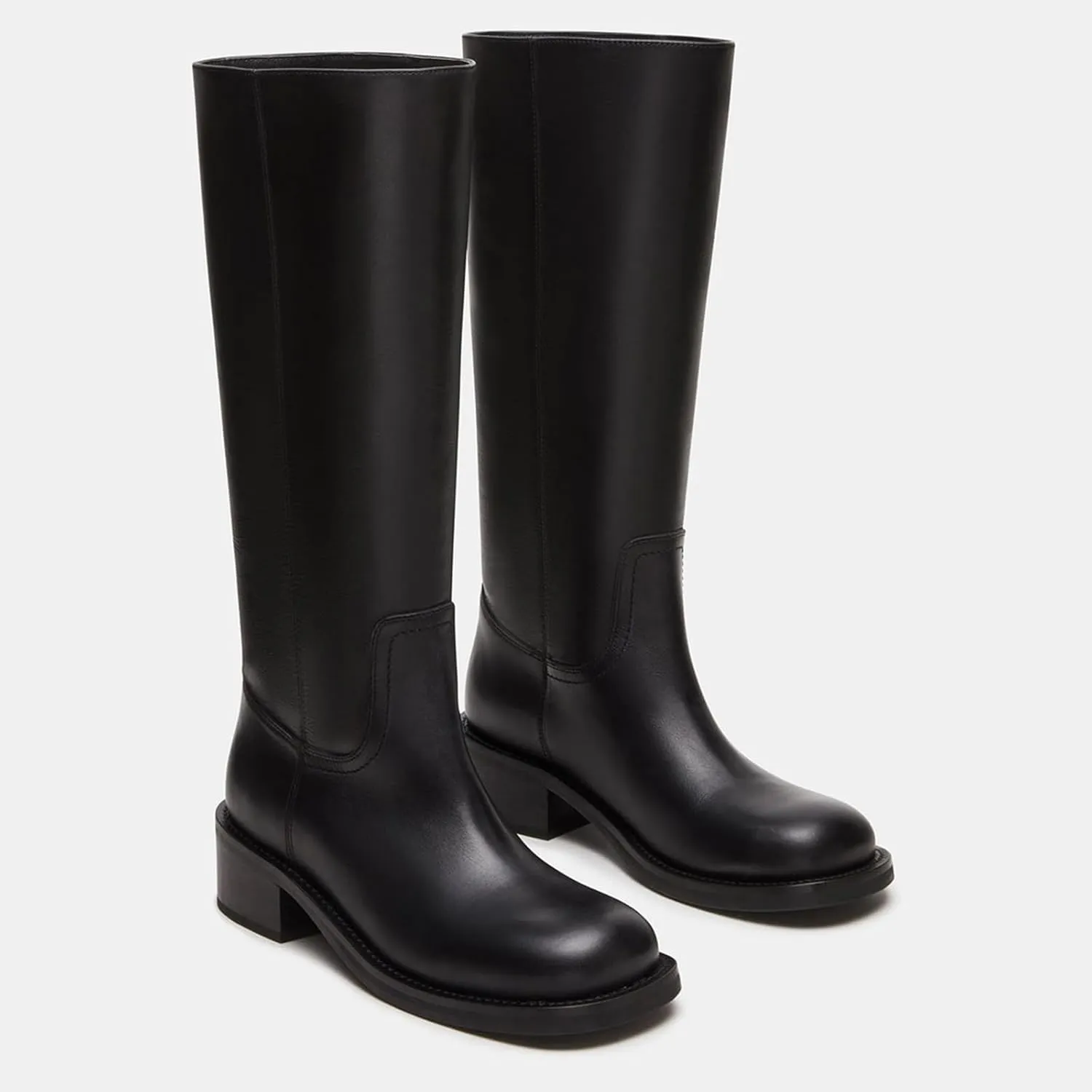 Knee High Boots for Women Square Toe Chunky Block Heel Tall Boots Wide Calf Casual Comfortable Long Biker Boots Low Heel Womens Boots