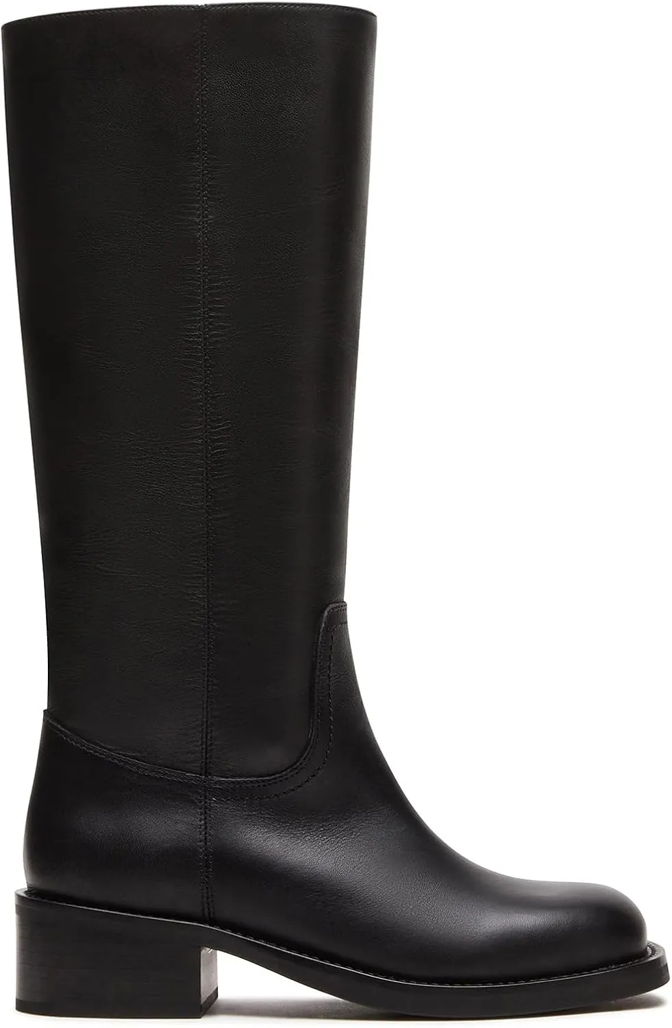 Knee High Boots for Women Square Toe Chunky Block Heel Tall Boots Wide Calf Casual Comfortable Long Biker Boots Low Heel Womens Boots