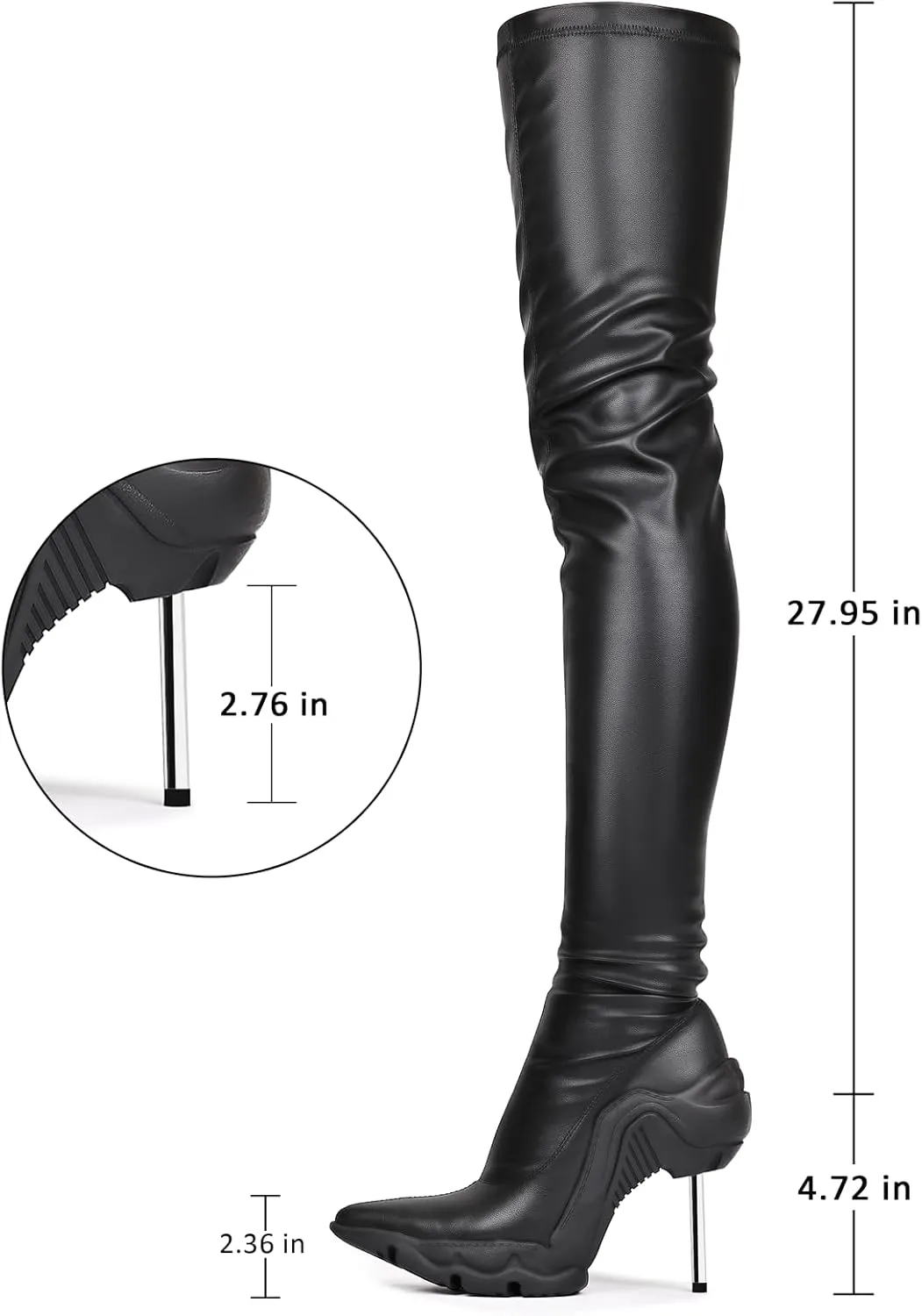 Knee High Boots Women Comfy Sexy Leather PU Pointy Toe Stiletto High Heel Thigh High Over the Knee Boots Long Boots for Women Fashion Dress Boots Side Zipper
