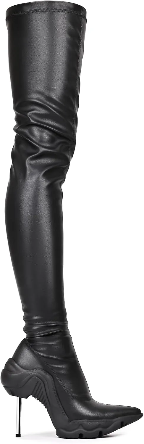 Knee High Boots Women Comfy Sexy Leather PU Pointy Toe Stiletto High Heel Thigh High Over the Knee Boots Long Boots for Women Fashion Dress Boots Side Zipper