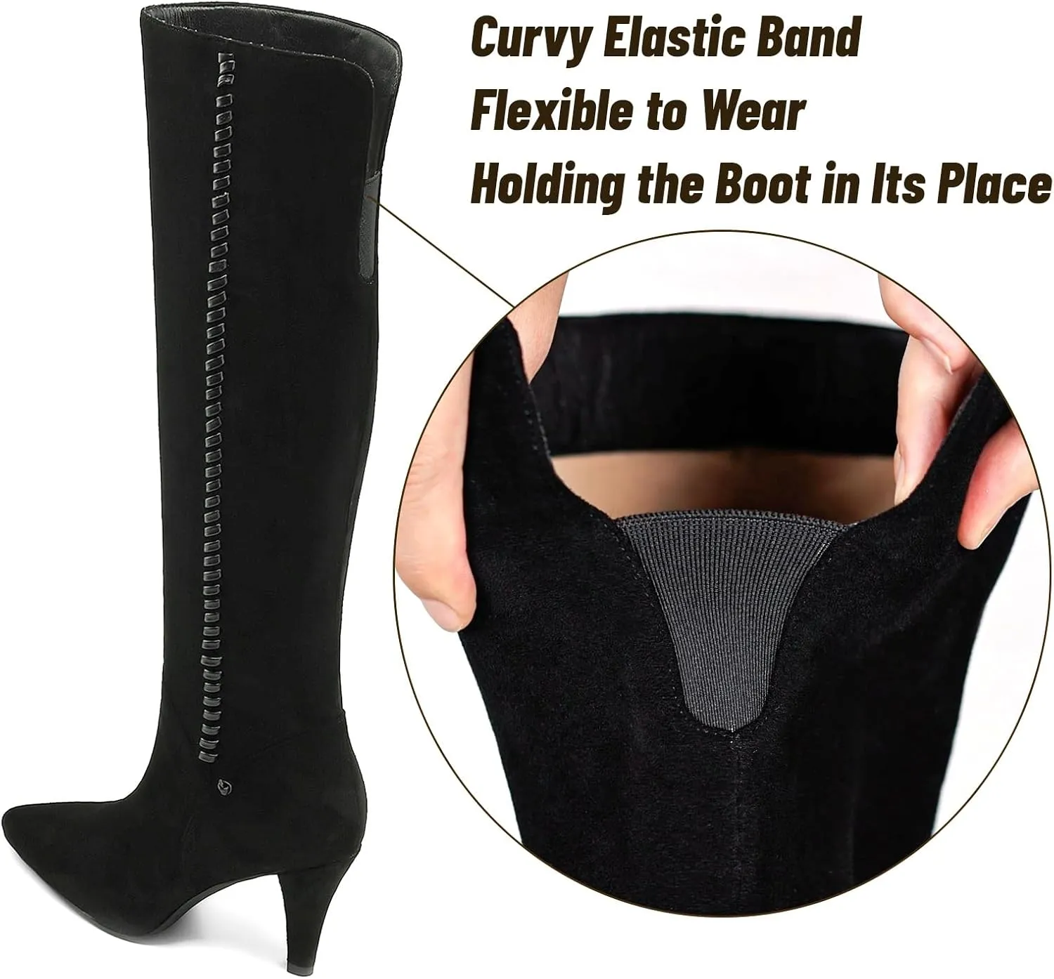 Knee High Boots Women Kitten Heel Suede Tall Boots for Women Pointed Toe Long Boots with Zip