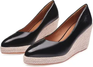 KOKOMOMO Womens Pointed Toe Espadrille Wedges Faux Suede Platform Pumps