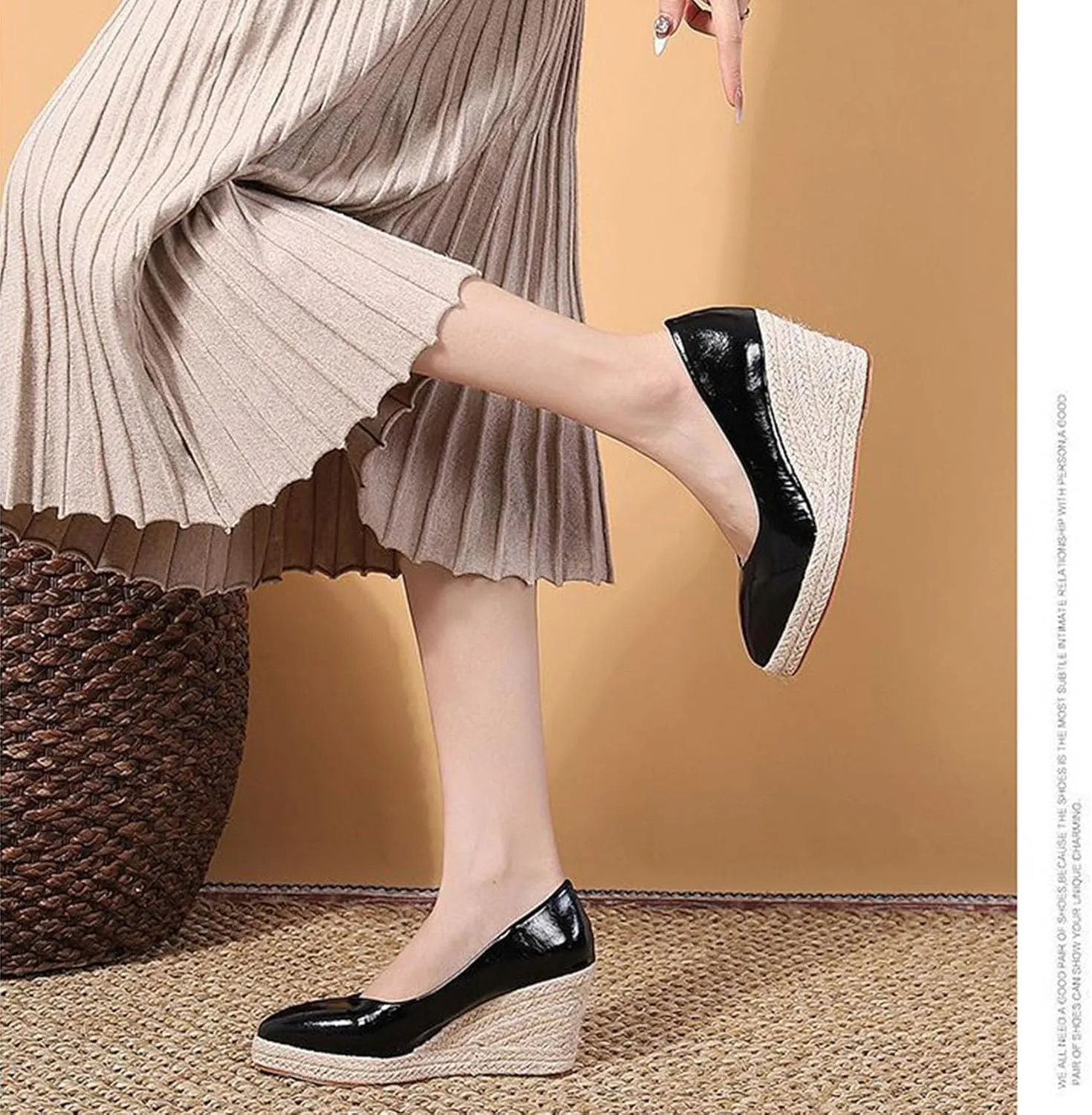 KOKOMOMO Womens Pointed Toe Espadrille Wedges Faux Suede Platform Pumps