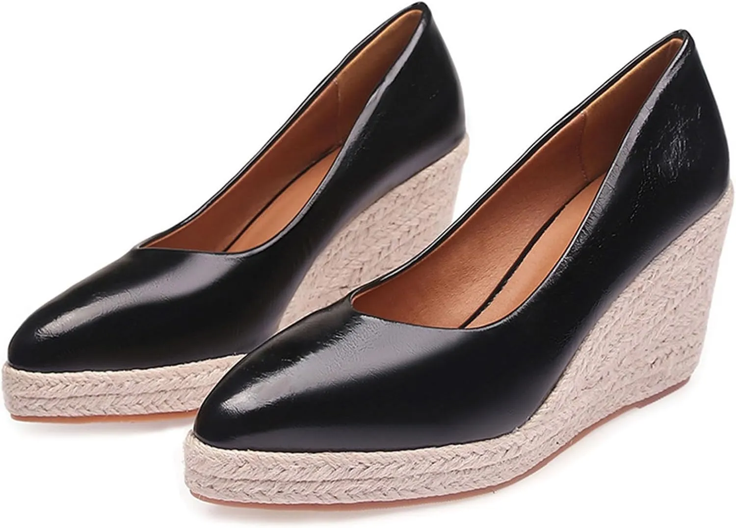 KOKOMOMO Womens Pointed Toe Espadrille Wedges Faux Suede Platform Pumps