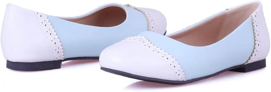 KOKOMOMO Womens Round Toe Slip On Ballet Flats Wingtip Oxford Pumps Vintage Rockabilly Shoes