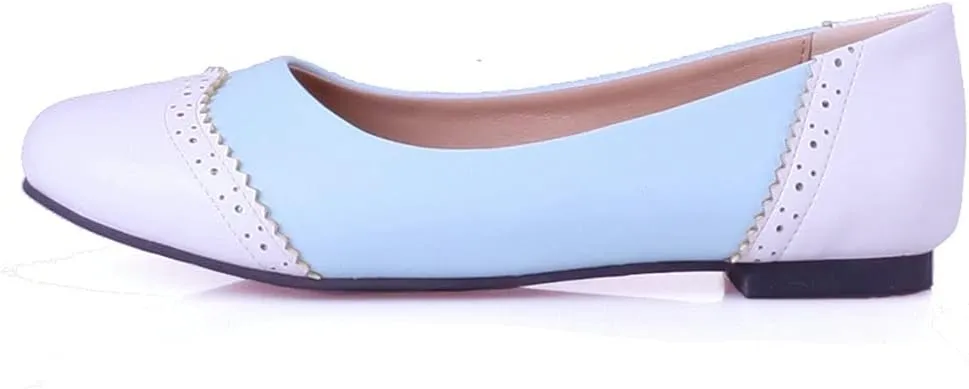 KOKOMOMO Womens Round Toe Slip On Ballet Flats Wingtip Oxford Pumps Vintage Rockabilly Shoes