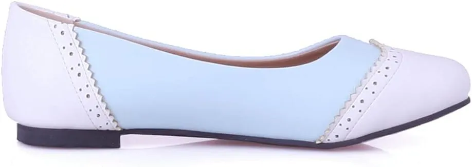 KOKOMOMO Womens Round Toe Slip On Ballet Flats Wingtip Oxford Pumps Vintage Rockabilly Shoes