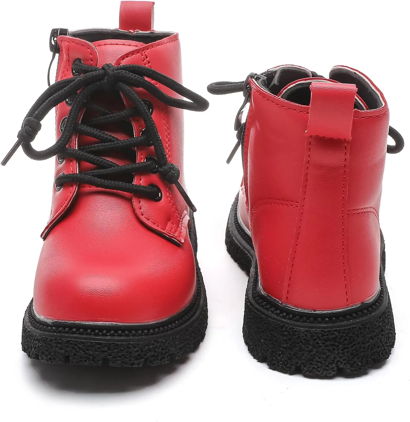 Komfyea Autumn Leather Combat Zipper Lace Up Boots （Toddler/Little Kids） Children Winter Ankle Boots