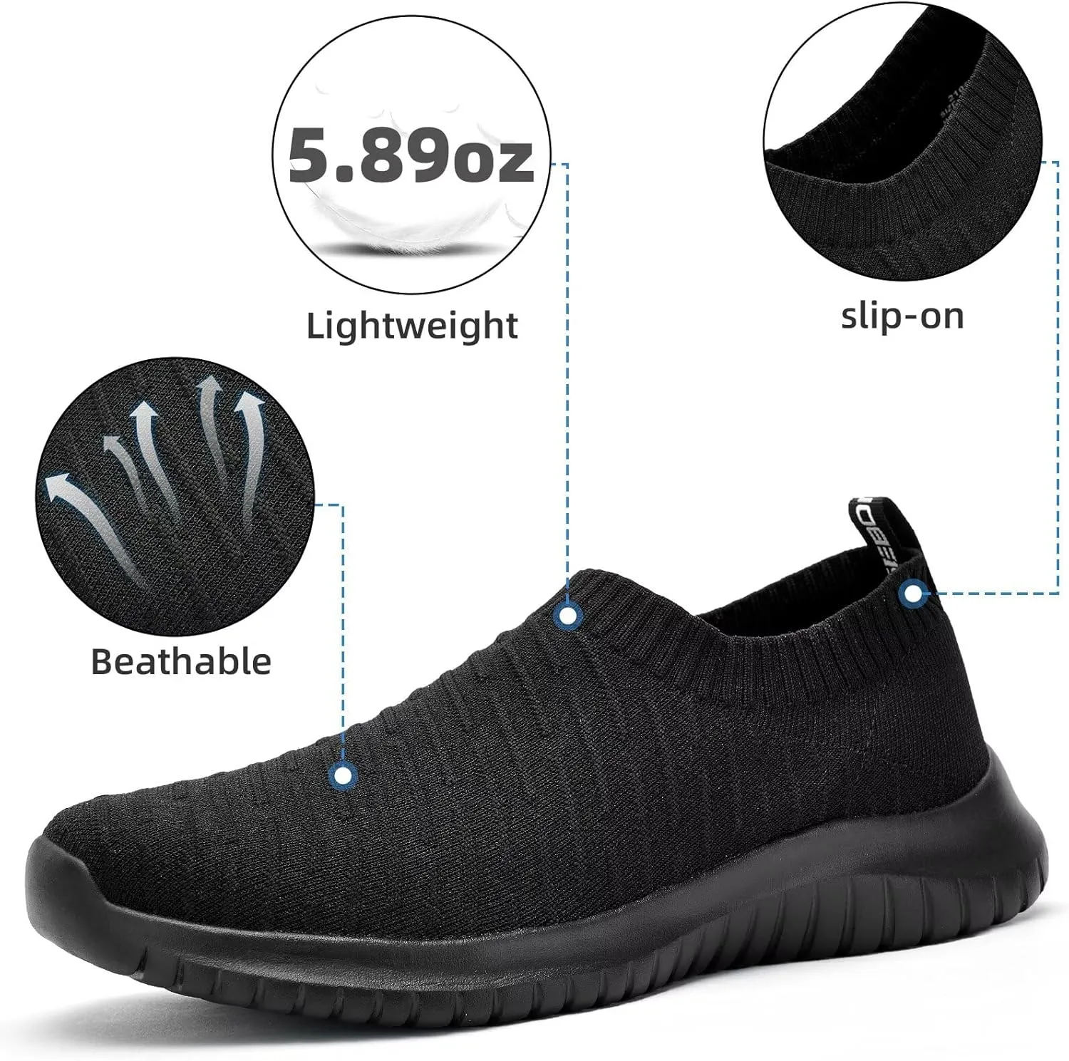 konhill Men's Athletic Walking Shoes - Lightweight Casual Knit Slip on Sneakers
