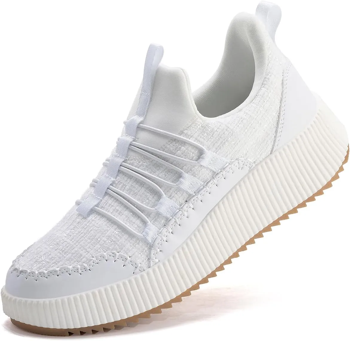 Kyedoo Women's Platform Chunky Sneakers Comfortable Casual Fashion Braided City Travel Walking Shoes Sport Tennis, White 37