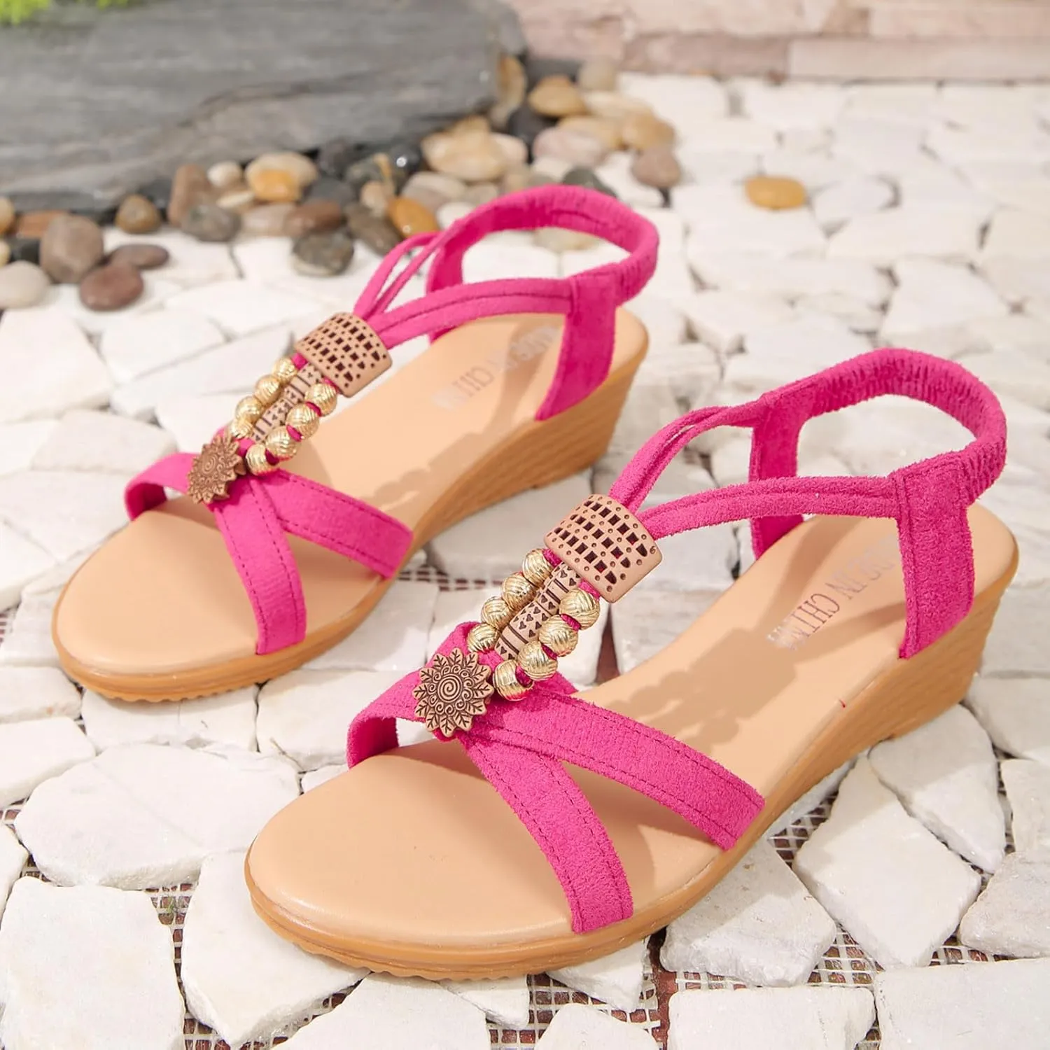 Ladies Summer Retro Bohemian Beaded Milled Velvet Open Toe Beach Outwear Plus Size Wedding Shoes for Sandals Women