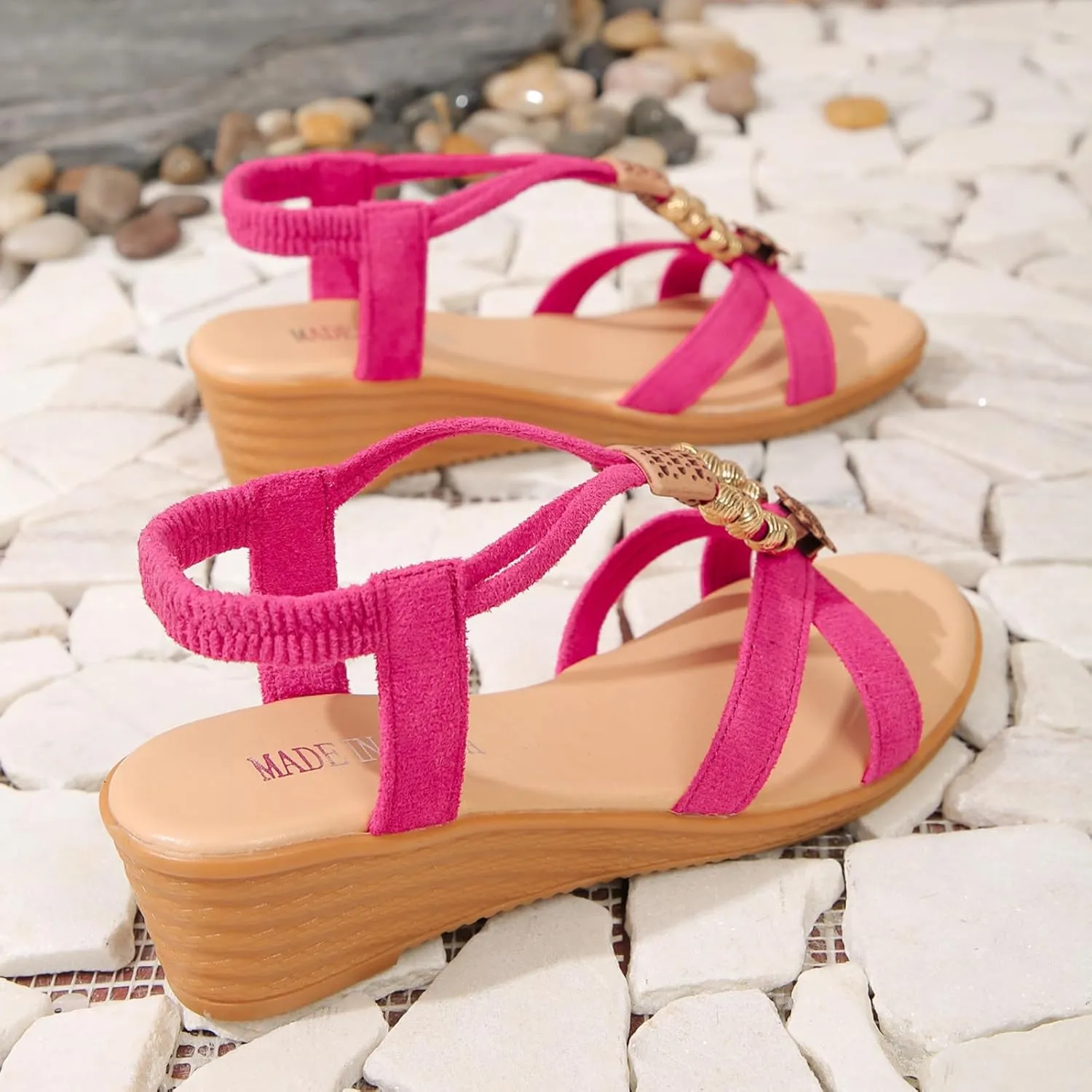 Ladies Summer Retro Bohemian Beaded Milled Velvet Open Toe Beach Outwear Plus Size Wedding Shoes for Sandals Women
