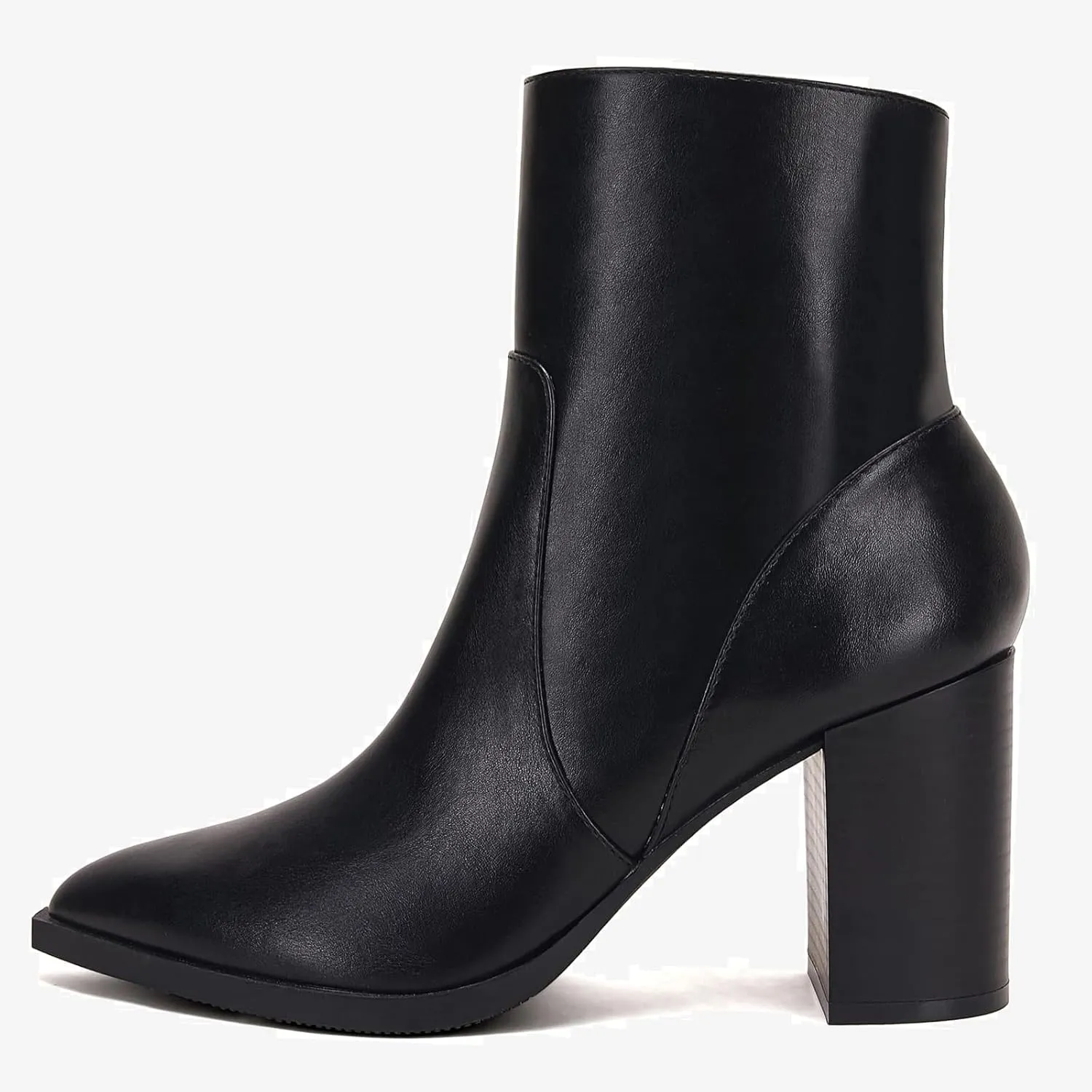 LAICIGO Women's Pointed Toe Ankle Boots Chunky Stacked Heel Side Zipper Faux Leather Ankle Booties