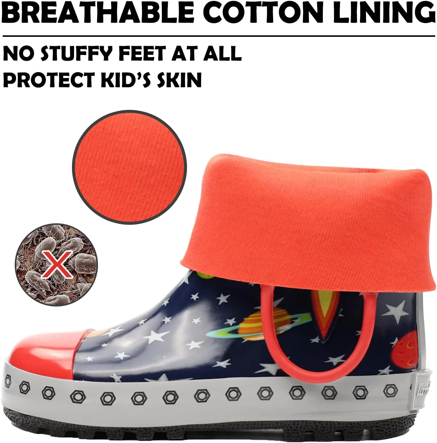 landchief Toddler Rain Boots, Kids Rain Boots Waterproof Rubber Boots for Girls and Boys with Fun Patterns and Easy-On Handles