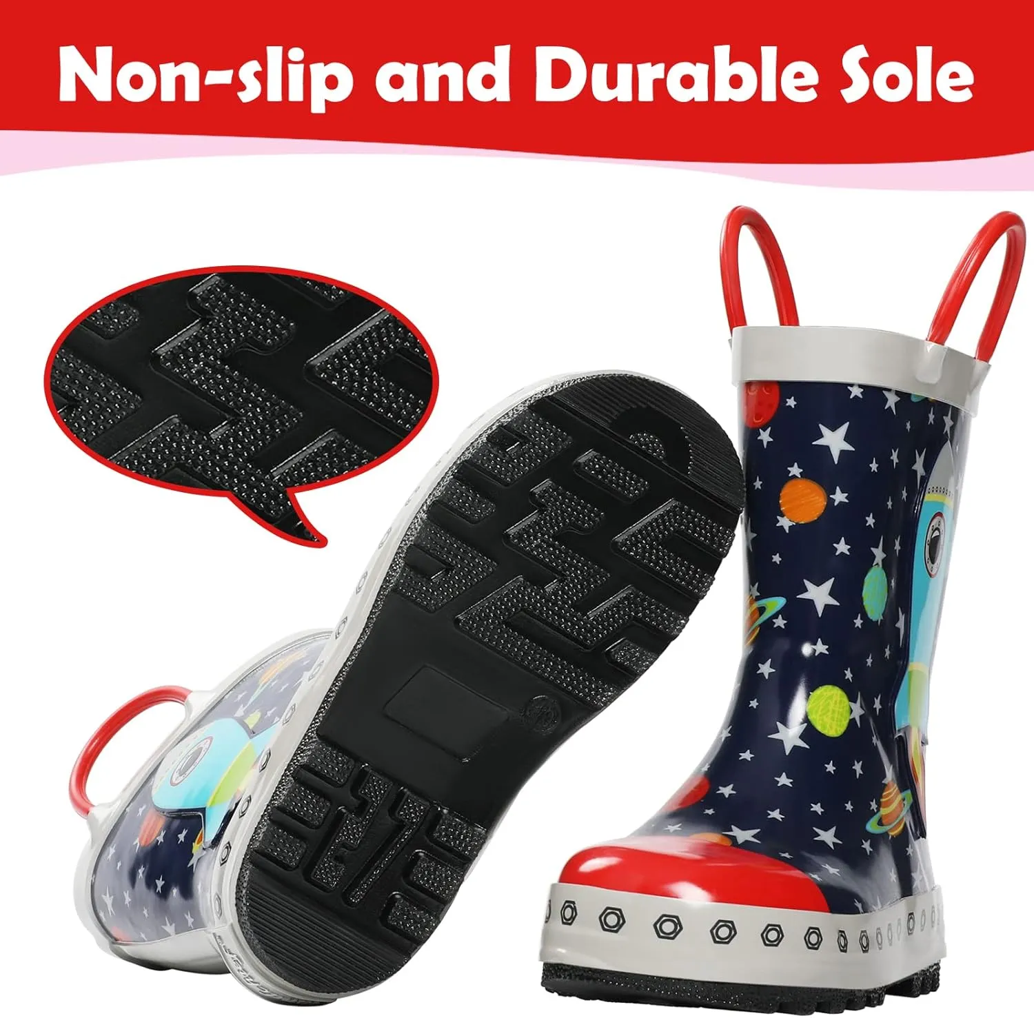 landchief Toddler Rain Boots, Kids Rain Boots Waterproof Rubber Boots for Girls and Boys with Fun Patterns and Easy-On Handles