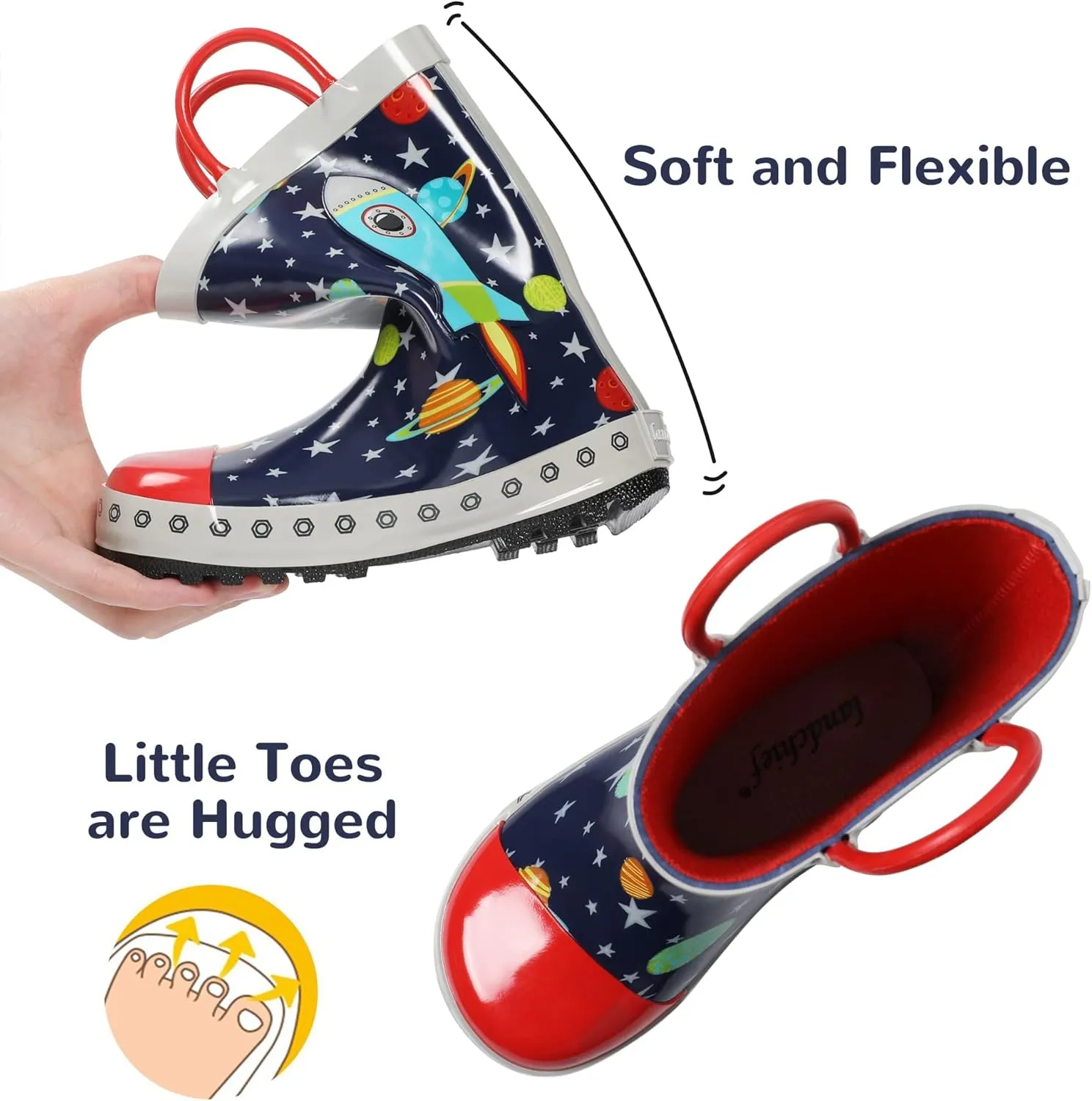 landchief Toddler Rain Boots, Kids Rain Boots Waterproof Rubber Boots for Girls and Boys with Fun Patterns and Easy-On Handles