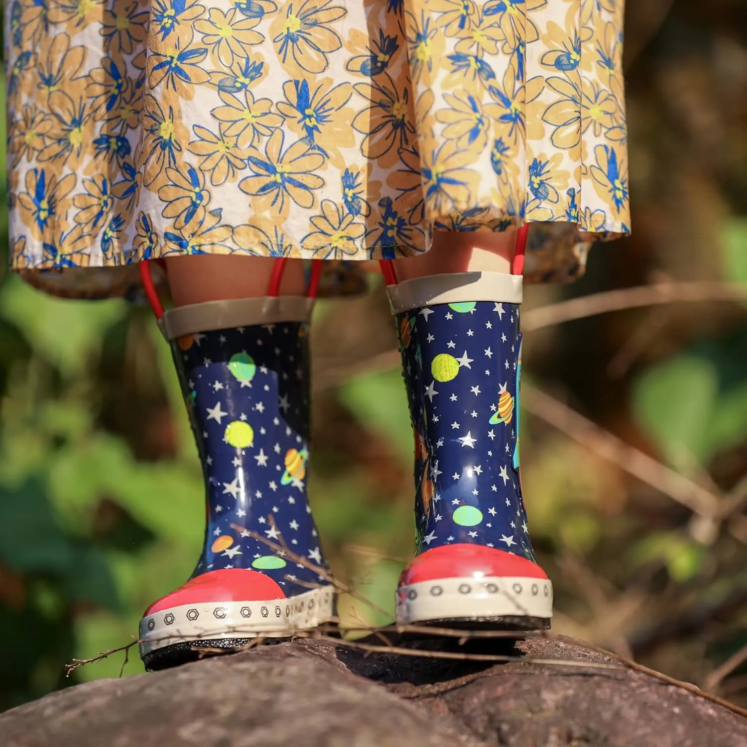 landchief Toddler Rain Boots, Kids Rain Boots Waterproof Rubber Boots for Girls and Boys with Fun Patterns and Easy-On Handles