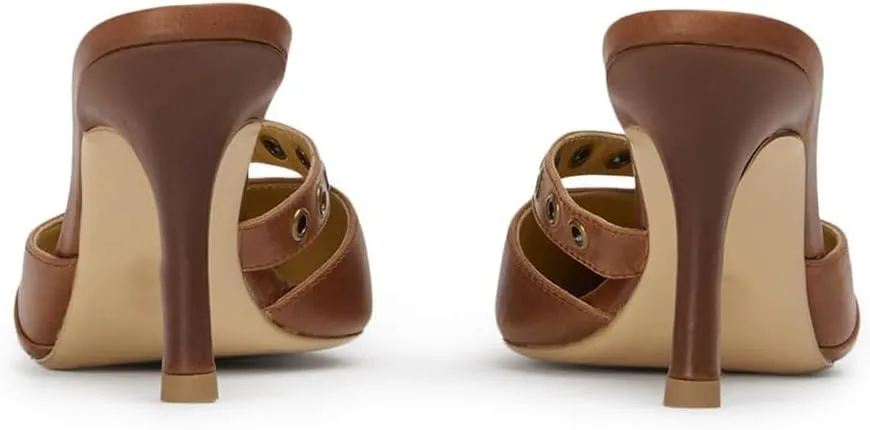 Leather Buckle Strap Kitten Heel Mules Pointed Toe Vintage Heeled Slide Sandals Studs Stiletto Mid Heel Pumps