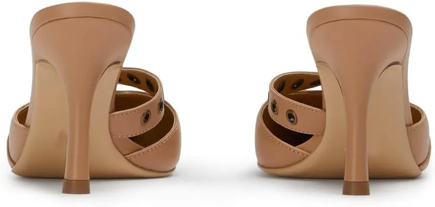 Leather Buckle Strap Kitten Heel Mules Pointed Toe Vintage Heeled Slide Sandals Studs Stiletto Mid Heel Pumps