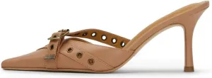 Leather Buckle Strap Kitten Heel Mules Pointed Toe Vintage Heeled Slide Sandals Studs Stiletto Mid Heel Pumps