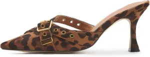 Leather Buckle Strap Kitten Heel Mules Pointed Toe Vintage Heeled Slide Sandals Studs Stiletto Mid Heel Pumps