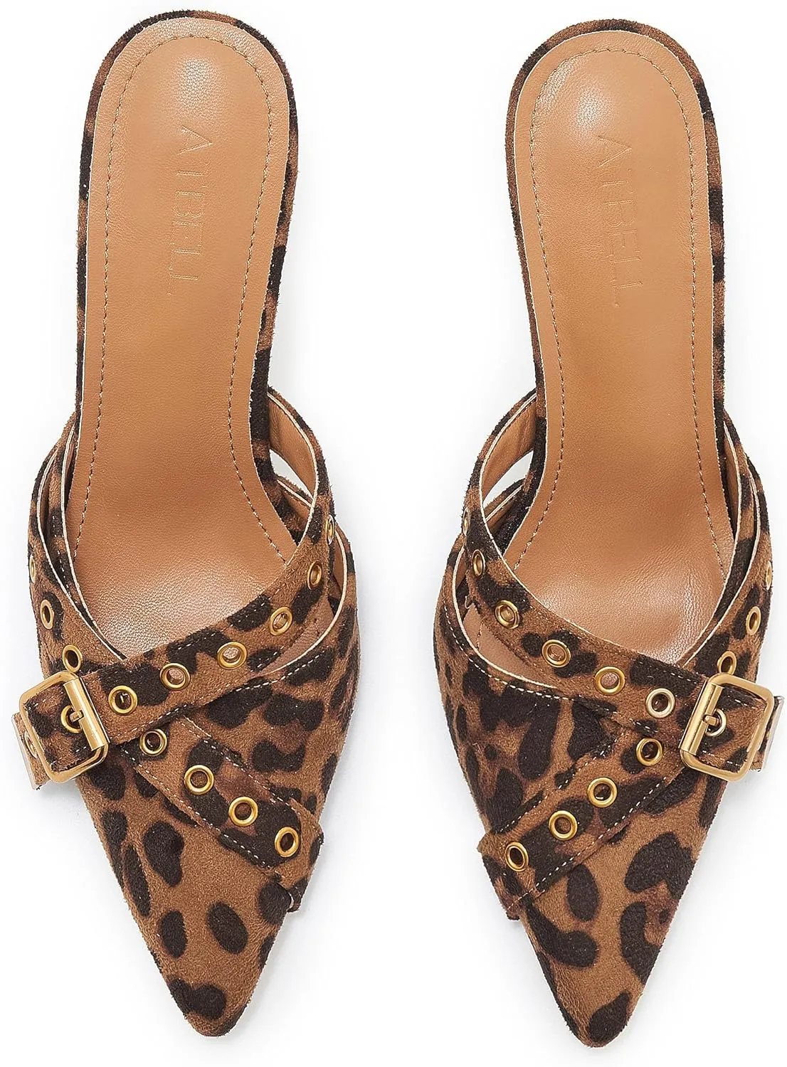 Leather Buckle Strap Kitten Heel Mules Pointed Toe Vintage Heeled Slide Sandals Studs Stiletto Mid Heel Pumps