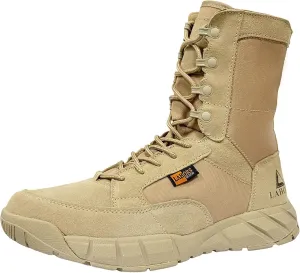 Lightweight Mens Tactical Shoes Combat Boots Coyote Brown Boots Military Training Lace Up Outdoor Hiking Breathable Army Shoe Side Zipper