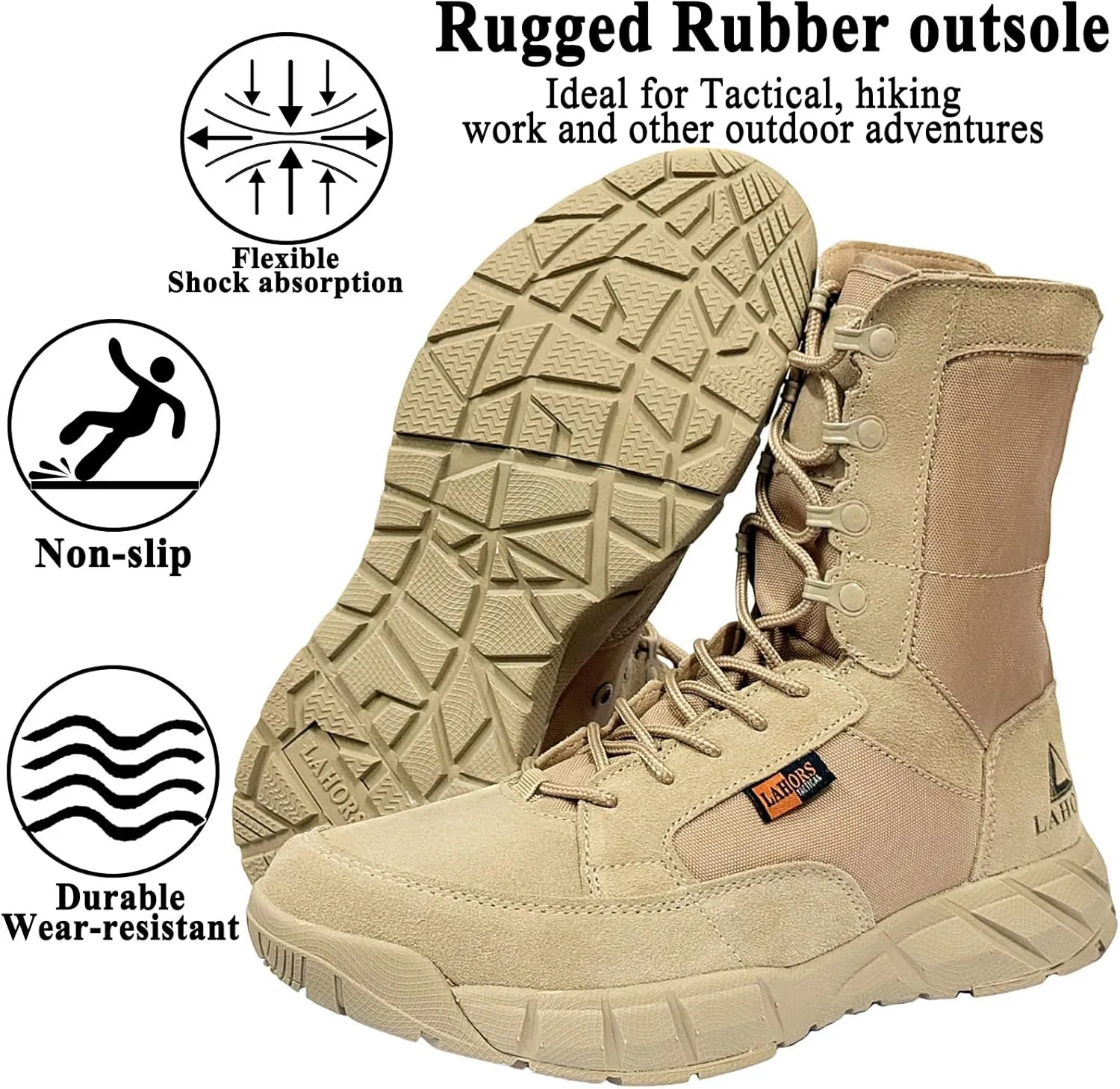 Lightweight Mens Tactical Shoes Combat Boots Coyote Brown Boots Military Training Lace Up Outdoor Hiking Breathable Army Shoe Side Zipper
