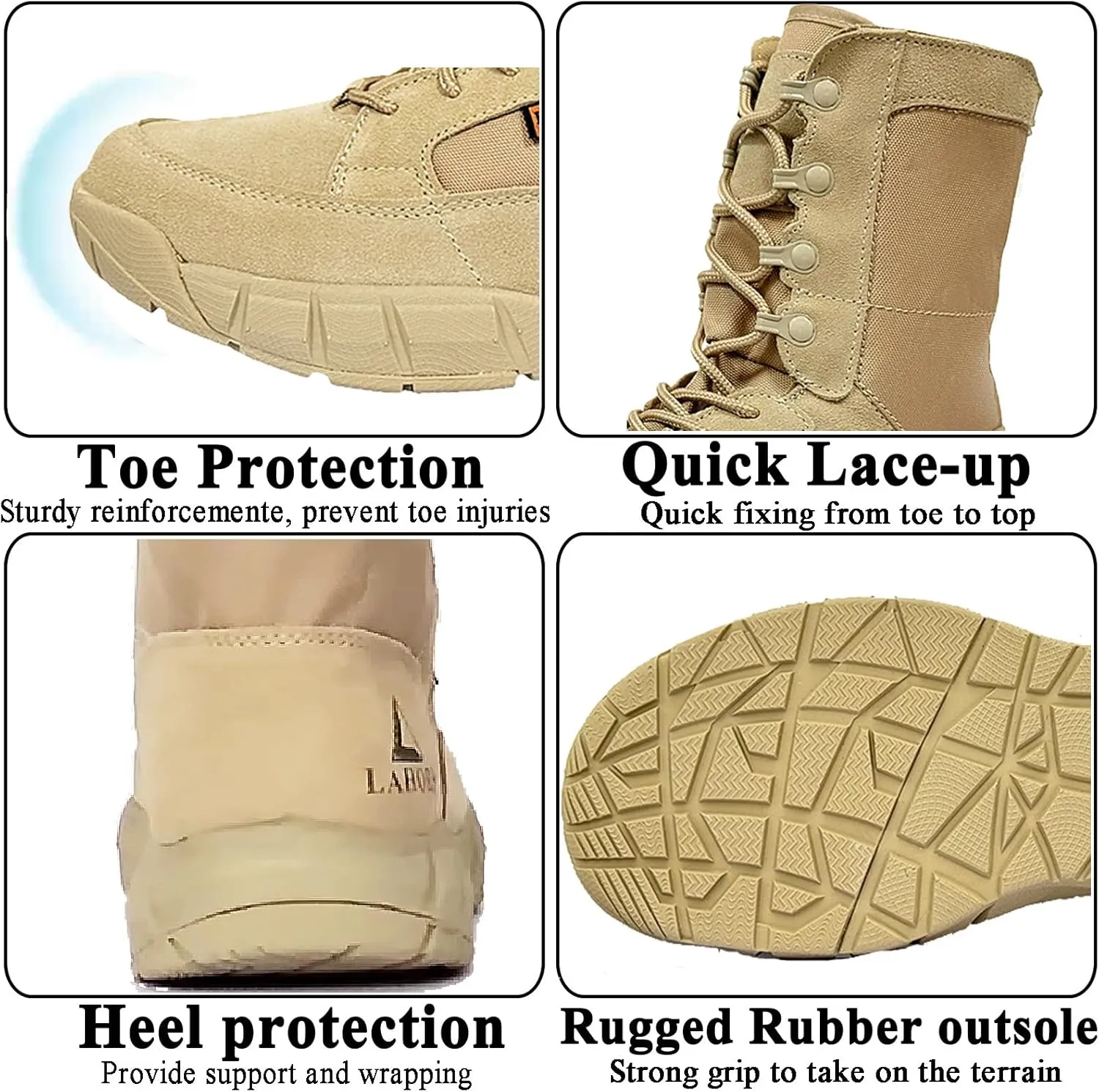 Lightweight Mens Tactical Shoes Combat Boots Coyote Brown Boots Military Training Lace Up Outdoor Hiking Breathable Army Shoe Side Zipper