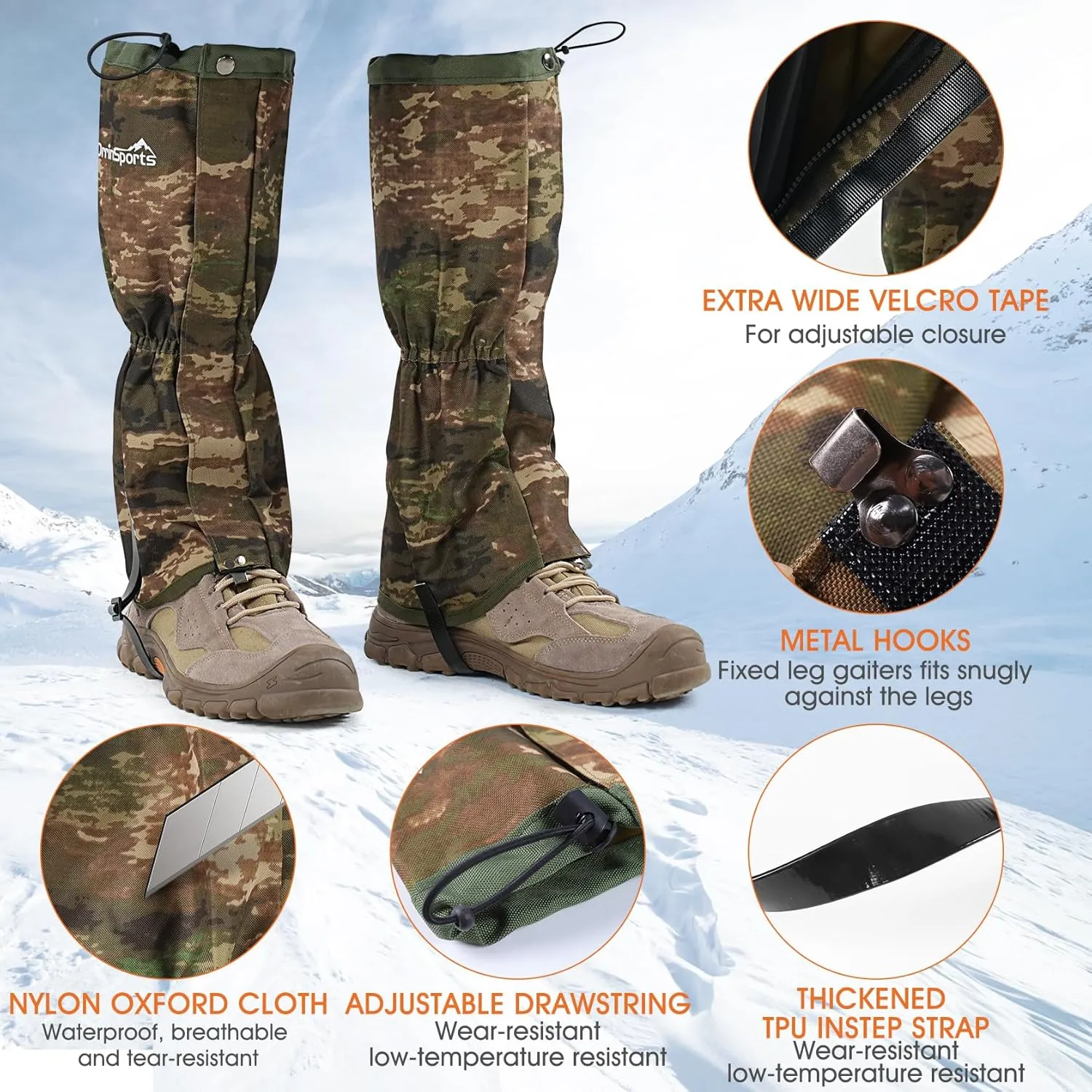 likloks Leg Gaiters for Men & Women, Adjustable Hiking Gaiters for Boots, Durable Lightweight Gaiters for Outdoor Activities
