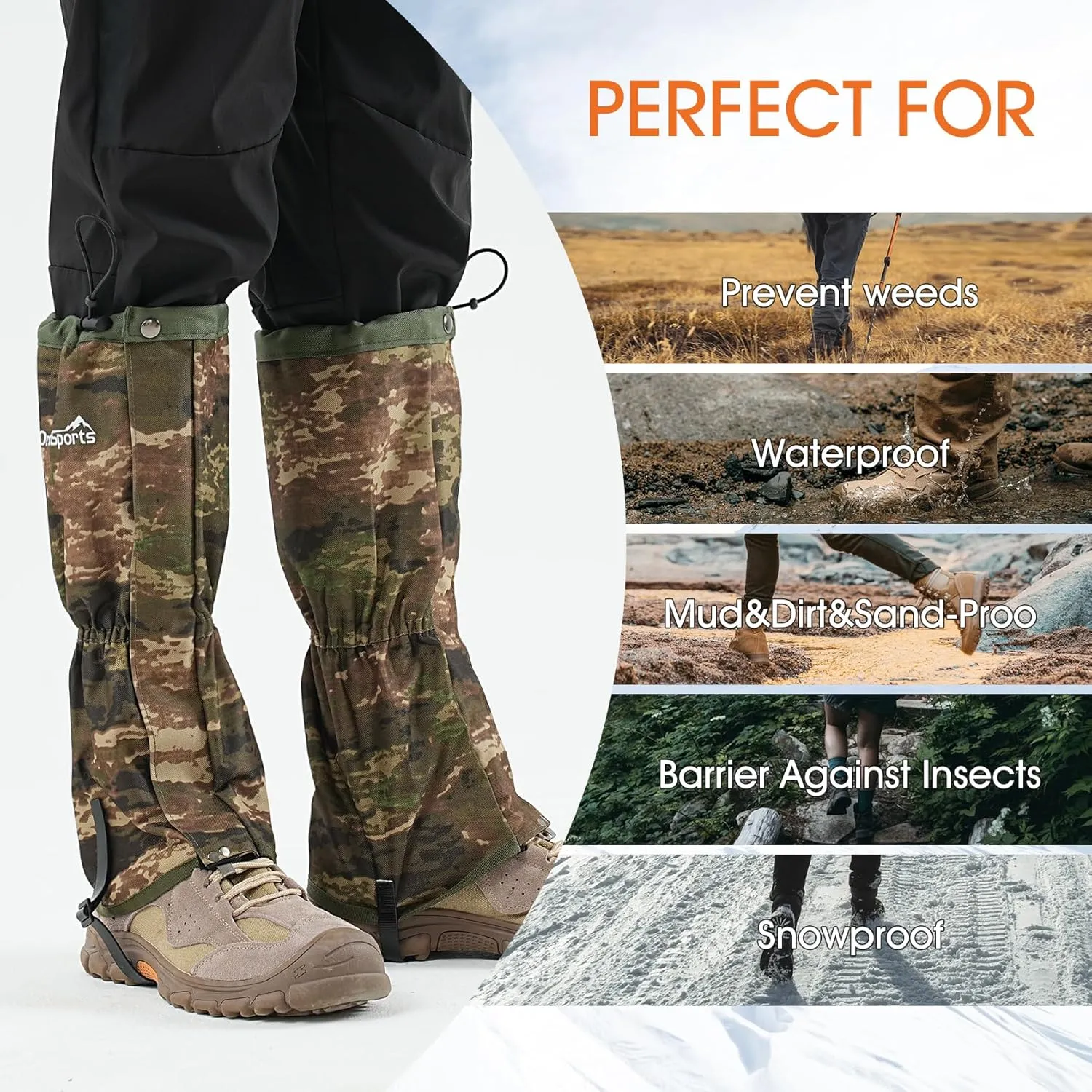 likloks Leg Gaiters for Men & Women, Adjustable Hiking Gaiters for Boots, Durable Lightweight Gaiters for Outdoor Activities