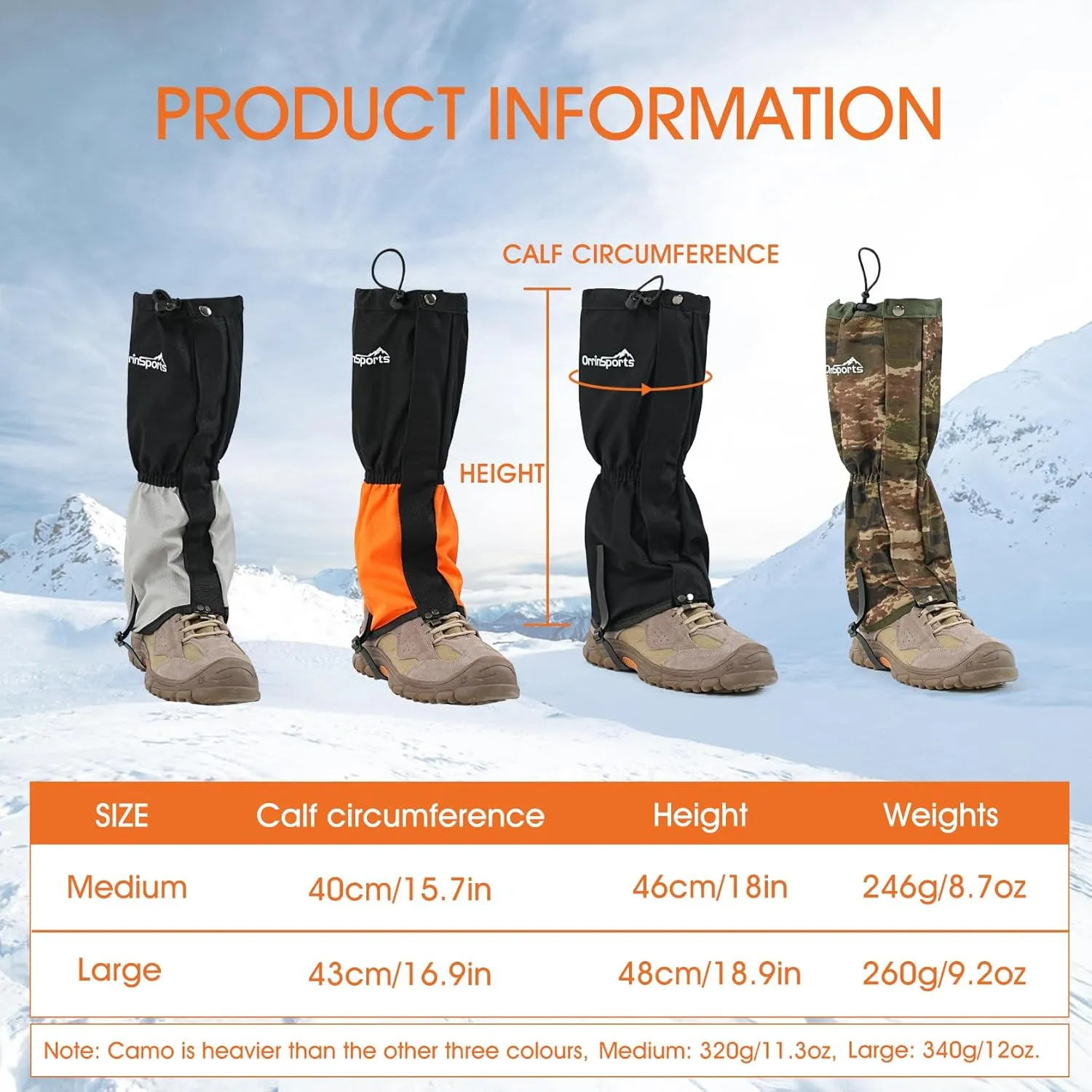 likloks Leg Gaiters for Men & Women, Adjustable Hiking Gaiters for Boots, Durable Lightweight Gaiters for Outdoor Activities