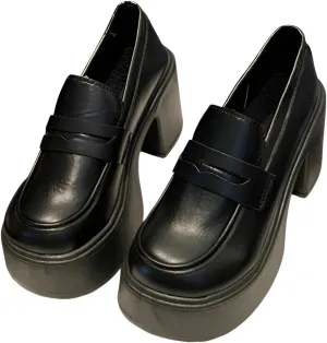 [lilaBelle]【French Style Loafers Women】Chunky Platform Heels Shoes with Non-Slip Rubber Sole, Retro Office/Casual/Formal Leather Shoes for Women, Spring/Autumn Comfortable PU Leather Oxfords